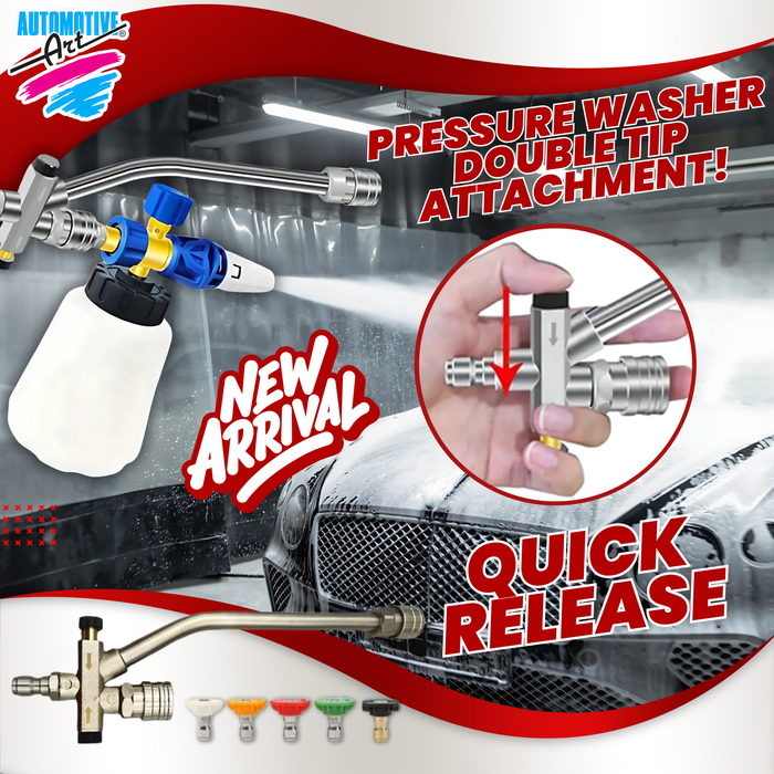 Foam Cannon Dual-Connector Accessory, Pressure Washer Double Tip Attachment for Foam Cannon, Pressure Washer Accessories with 1/4" Quick Connect for Car Wash, 5 Pressure Washer Sprayer Nozzles