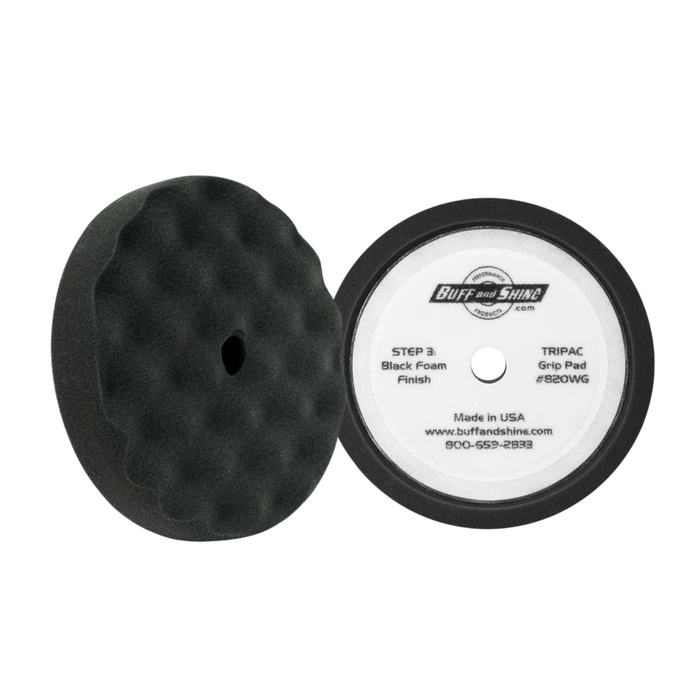 Buff and Shine 8" Foam Convoluted Waffle Buff Pad, Black, Finishing